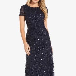 Adrianna Papell scoop back sequin gown in navy